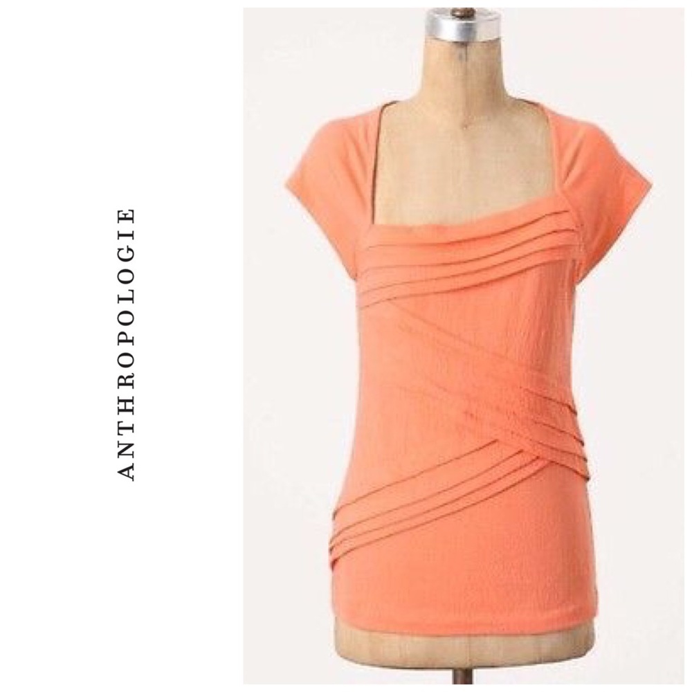 Anthropologie Slanted pleats top - coral